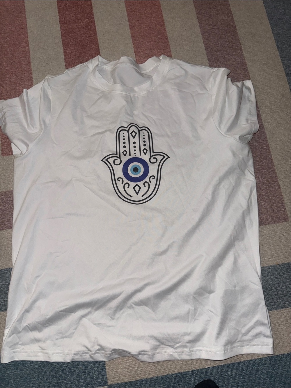 SHEIN White Short Sleeve Tee with Hamsa Eye Graphic